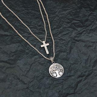 Alloy Tree & Cross Pendant Necklace
