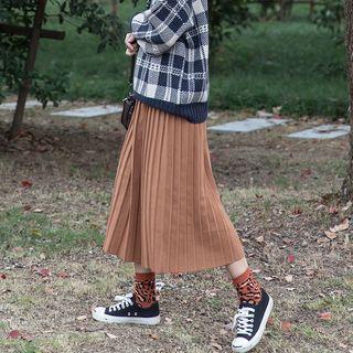 Knit Accordion Pleated Midi A-line Skirt