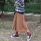 Knit Accordion Pleated Midi A-line Skirt