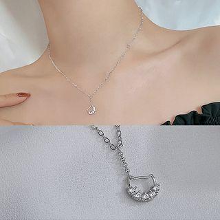Cat Rhinestone Pendant Alloy Choker Silver - One Size