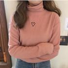 Heart Embroidered Long-sleeve Turtleneck Top