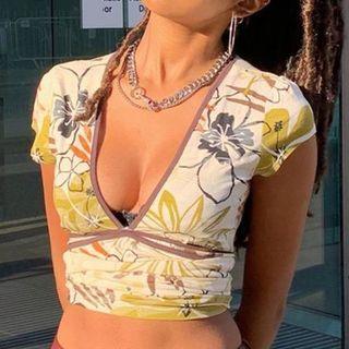 Short Sleeve Floral Print Crop Top