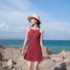Spaghetti Strap Check Mini Sheath Dress
