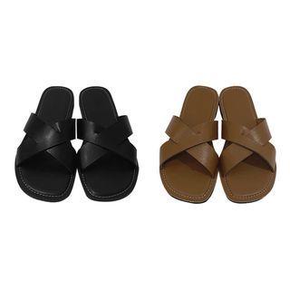 Stitched Cross-strap Slide Sandals