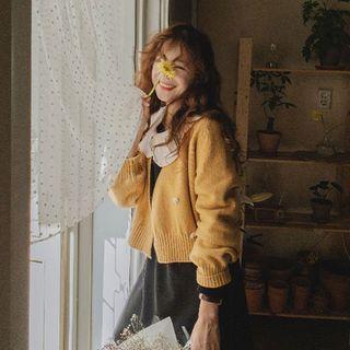 Diagonal-button Cardigan Tangerine - One Size