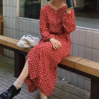 Floral Print V-neck Midi Shirtdress With Sash