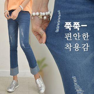 Cuffed-hem Stright-cut Stretchy Jeans