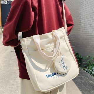 Set: Lettering Canvas Crossbody Bag + Coin Pouch