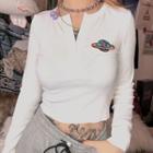 Print Long-sleeve Crop Top White - M