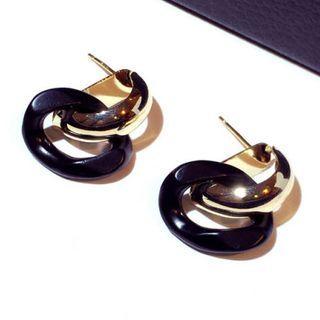 Geometric Dangle Earring 1 Pair - Black & Gold - One Size