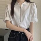 Elbow-sleeve Half-zip Polo Shirt White - One Size
