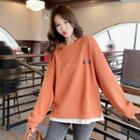 Mock Two-piece Lettering Pullover Tangerine - One Size