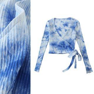 V-neck Tie-dye Wrapped Long-sleeve Top