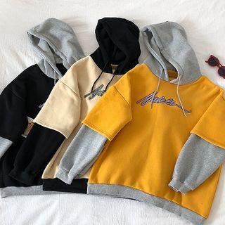 Mock Two-piece Color-block Hooded Sweatshirt