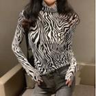 Long-sleeve Print Turtleneck Top Top - One Size