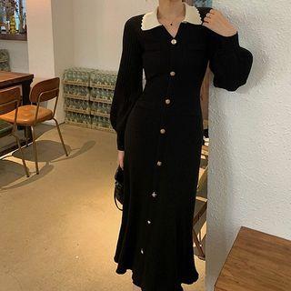 Contrast Collar Midi Mermaid Dress