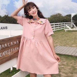 Embroidered Short-sleeve Ruffled Dress