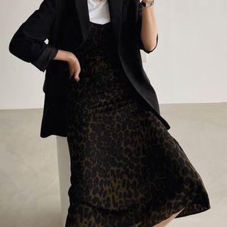 Strappy Leopard Long Dress Khaki - One Size