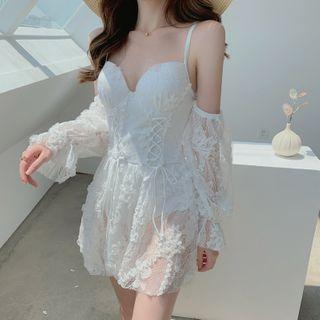 Lace Swimdress With Detachable Sleeves