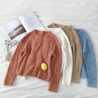 Plain Crewneck Cut Out Long-sleeve Sweater