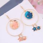 Non-matching Alloy Moon & Star Hoop Dangle Earring 1 Pair - As Shown In Figure - One Size