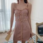 Spaghetti Strap Ruffle Trim Mini A-line Dress As Shown In Figure - One Size