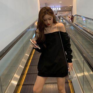 Long-sleeve Off-shoulder Strappy Sweatshirt