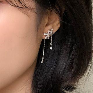 Rhinestone Floral Teardrop Pendant Earring Silver - One Size