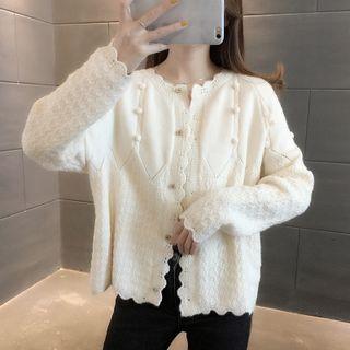 Scallop Edge Pom Pom Cardigan
