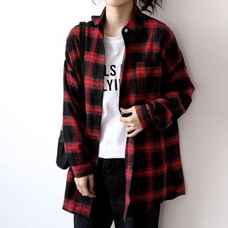 Long-sleeve Plaid Shirt Red - M