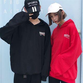 Dolman-sleeve Couple Long-sleeved Lettering Loose-fit Oversized Hooded Sweatshirt