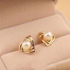 Faux Pearl Triangle Earring 1 Pair - Gold - One Size