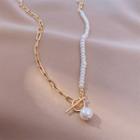Freshwater Pearl Pendant Alloy Necklace Necklace - Freshwater Pearl - Ot Ring - Gold & White - One Size