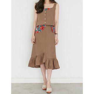 Ruffle-hem Linen A-line Skirt