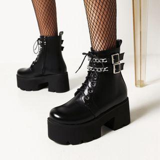 Chain Platform Chunky Heel Short Boots