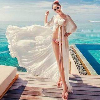 Elbow-sleeve Midi Slit Sundress