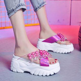 Rhinestone & Pearl Accent Platform Sandals