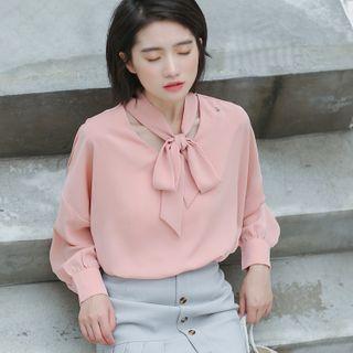 Ribbon Chiffon Blouse Pink - One Size