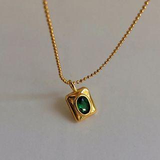 Rectangle Rhinestone Pendant Alloy Necklace 1 Pc - Green - One Size