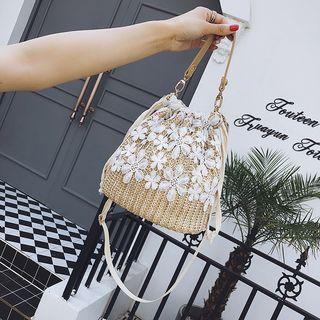 Lace Detail Straw Shoulder Bag