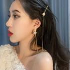 Faux Pearl Alloy Chained Hair Pin Earring 1 Pc - As Shown In Figure - One Size