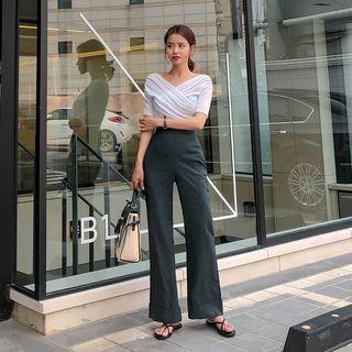 Bell-bottom Linen Blend Dress Pants