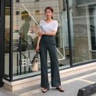 Bell-bottom Linen Blend Dress Pants