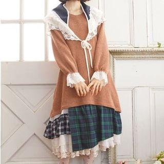 Sailor Collar Lace Long-sleeve Dress