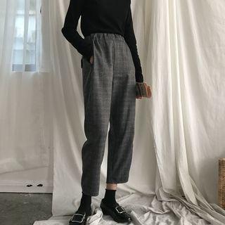 Check Loose-fit Woolen Cropped Harem Pants