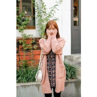 V-neck Wool Blend Long Cardigan