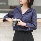 3/4-sleeve Double Breasted Striped Shirt