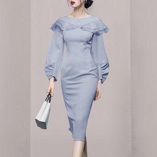 Ruffle Trim Midi Bodycon Dress