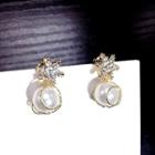 Rhinestone Snowflake Faux Pearl Dangle Earring 1 Pair - Gold & White - One Size