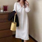 Long-sleeve Lace Trim A-line Dress White - One Size